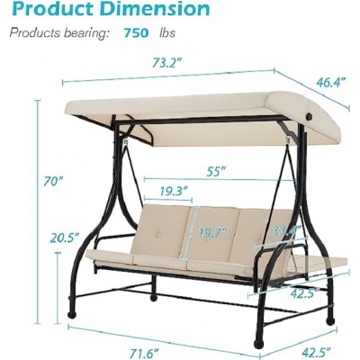 3-Person Porch patio Lawn Swing
